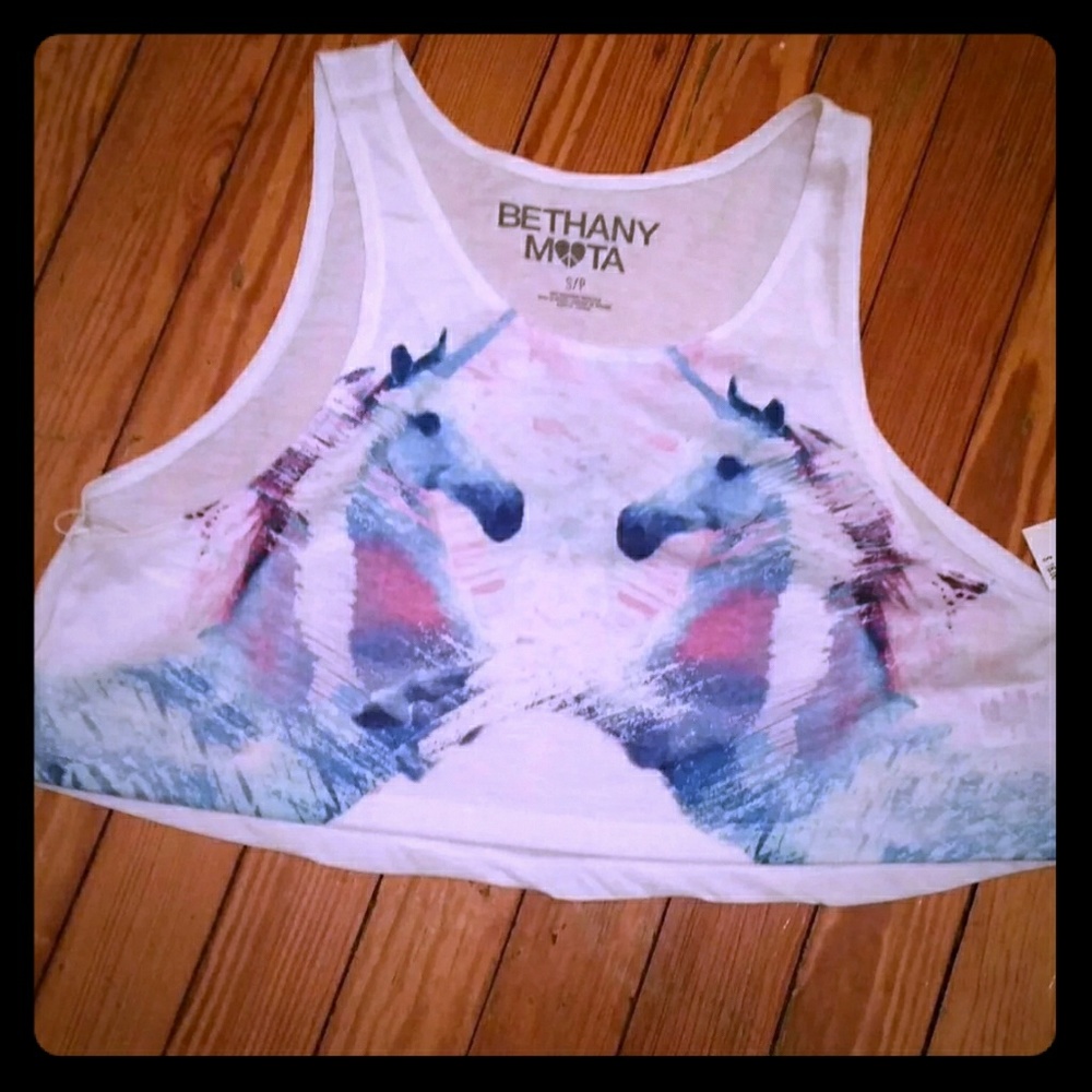 Unicorn Rainbow White Crop Top Small